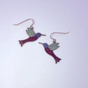 Enameled hummingbird earrings, French Hook